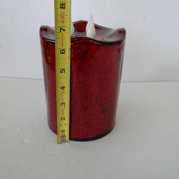 NEW 3-Wick Illuminated 7" Crackle Glass Candle by Valerie PARR HILL RED - Picture 3 of 4